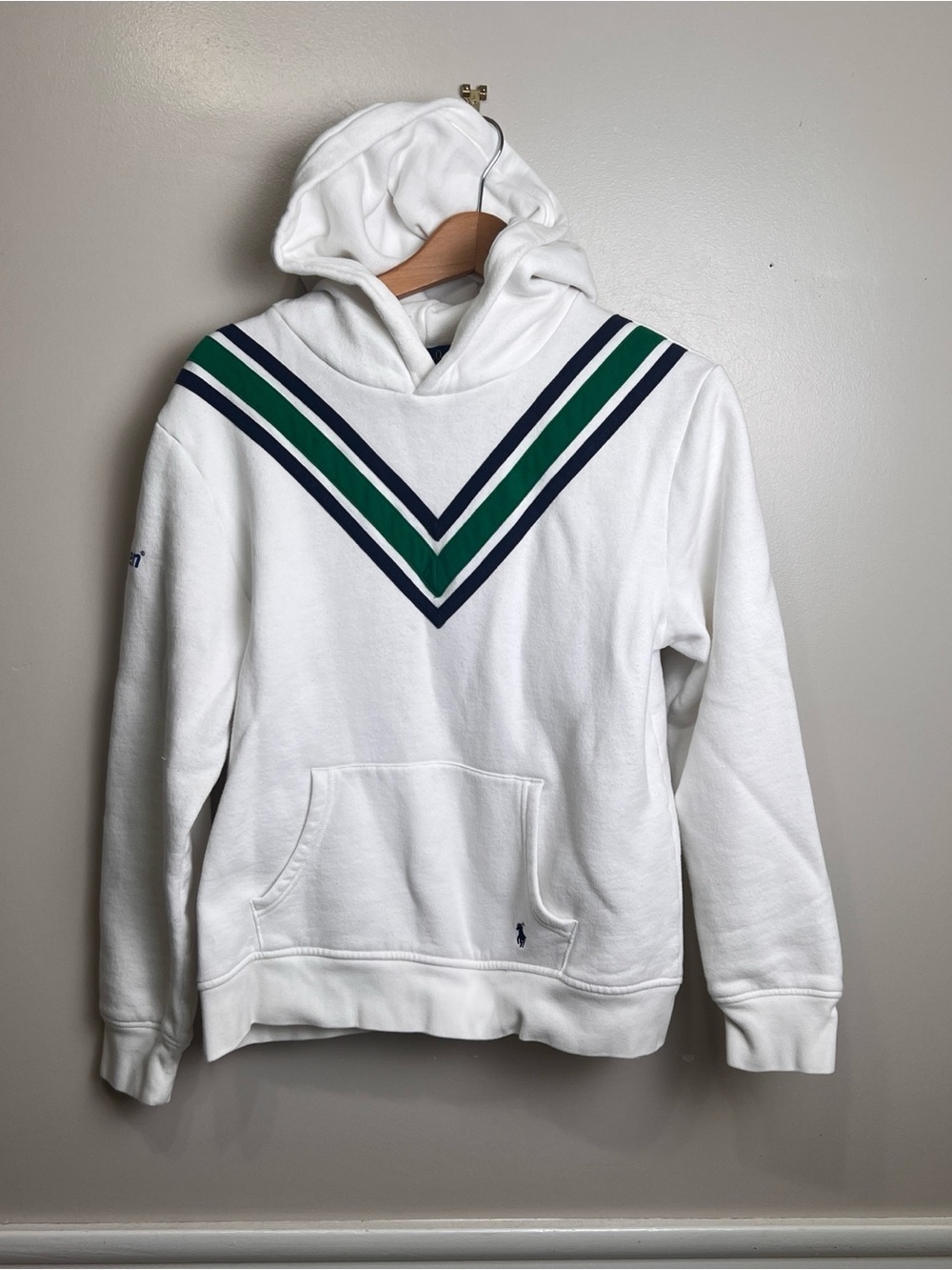 Polo Ralph Lauren XL (18-20) US Open Cricket-Stripe Fleece Hoodie, EUC